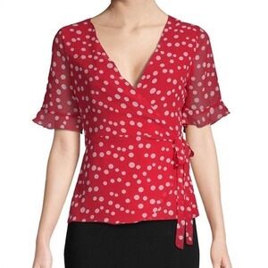 Lea &‎ Viola Polka-Dot Wrap Blouse - Polka Dot - Red Multi